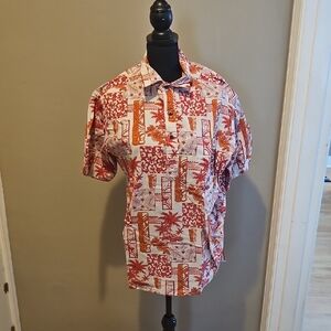 Men's Red and White Hawaiin Shirt - Reyn Spooner Size L